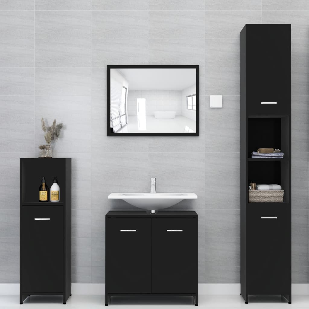 NNEVL Bathroom Cabinet Black 30x30x183.5 cm Chipboard