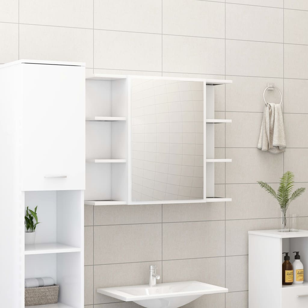 NNEVL Bathroom Mirror Cabinet White 80x20.5x64 cm Chipboard