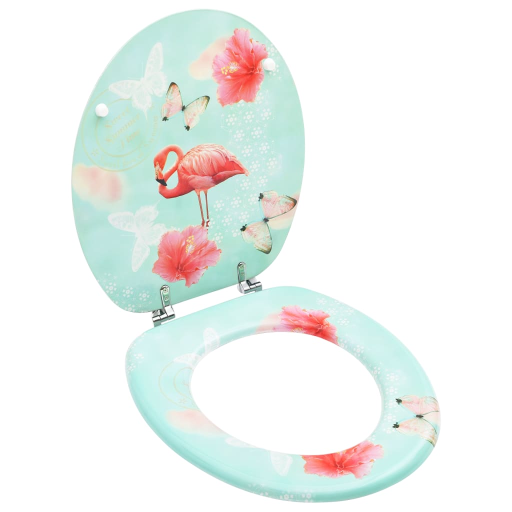 NNEVL WC Toilet Seat with Lid MDF Flamingo Design