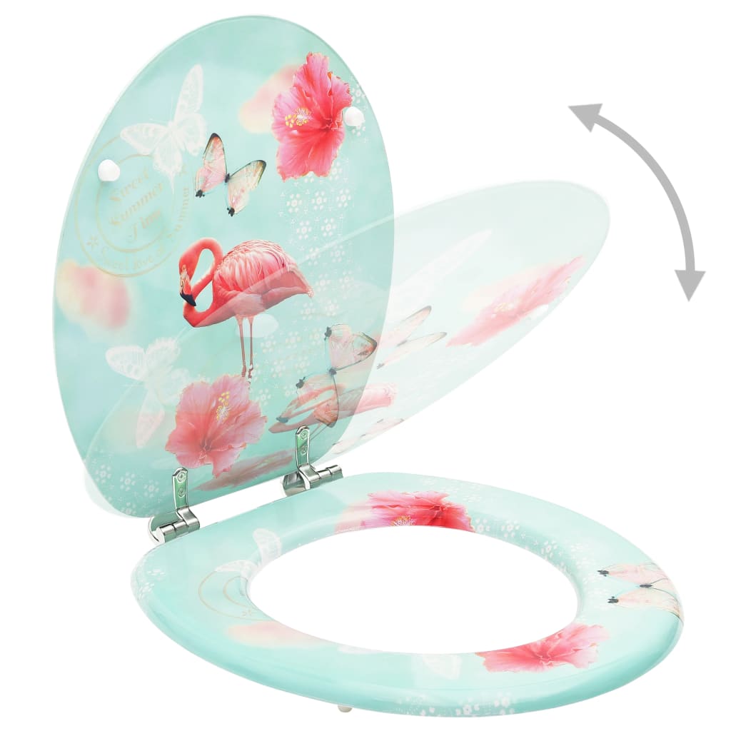 NNEVL WC Toilet Seat with Lid MDF Flamingo Design
