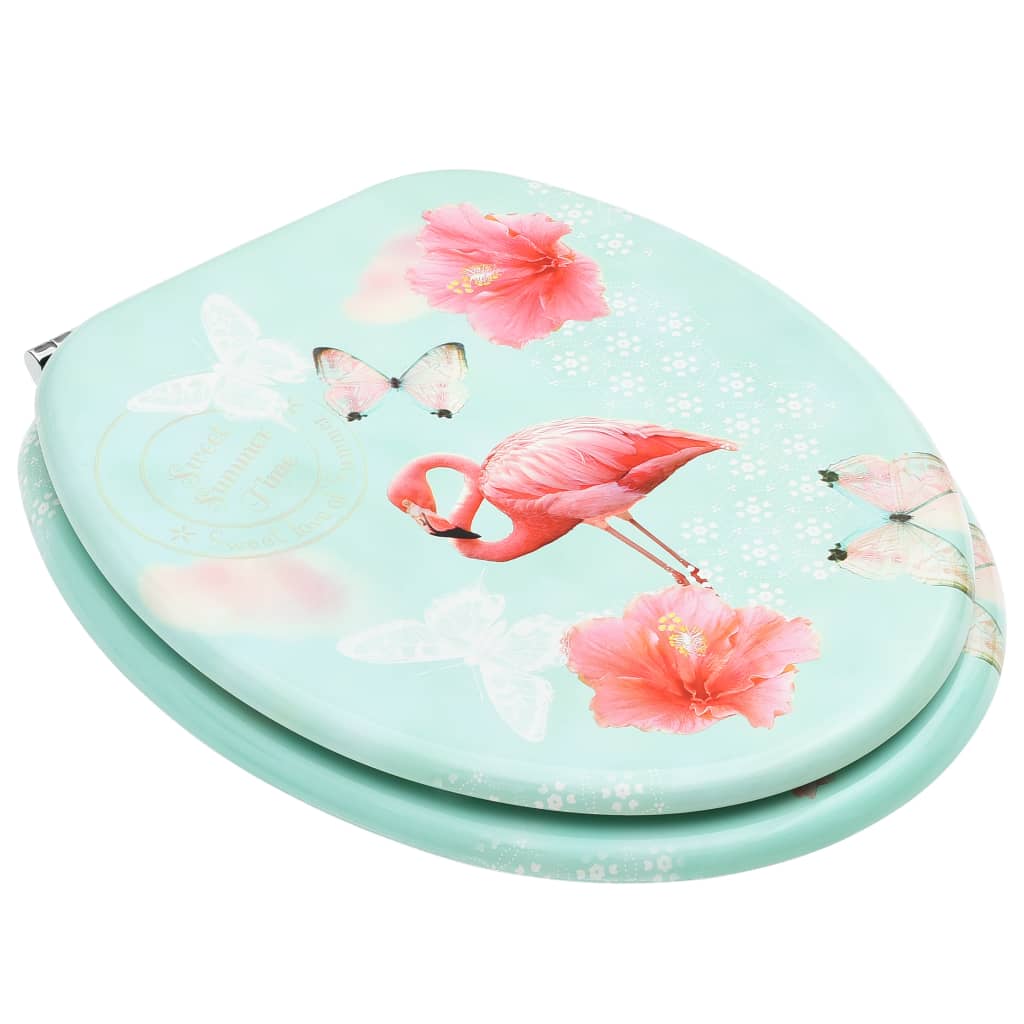 NNEVL WC Toilet Seat with Lid MDF Flamingo Design