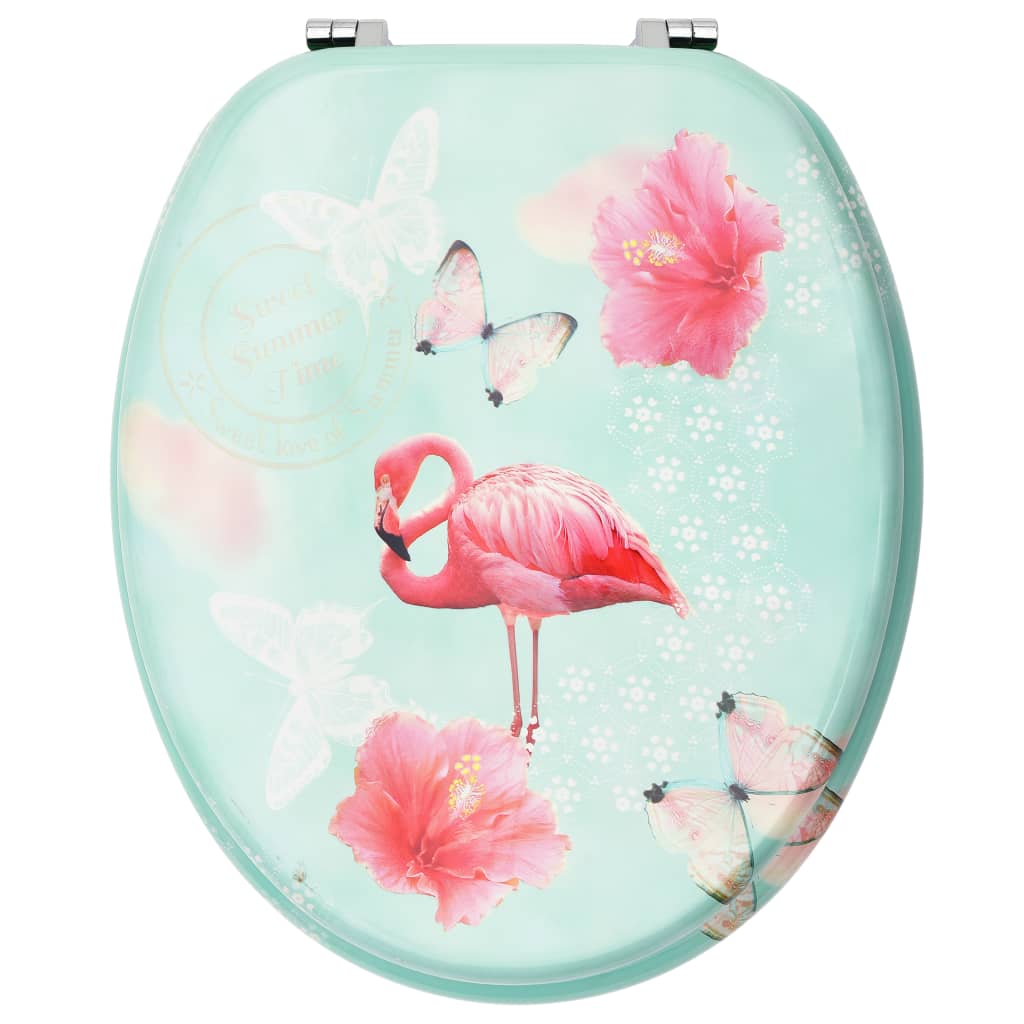 NNEVL WC Toilet Seat with Lid MDF Flamingo Design