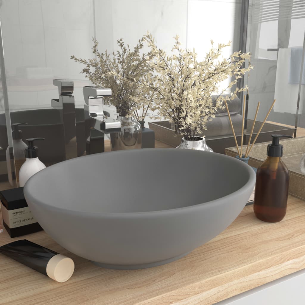 Vidaxl oval washbasin 40x33 cm ceramic matte light gray-0