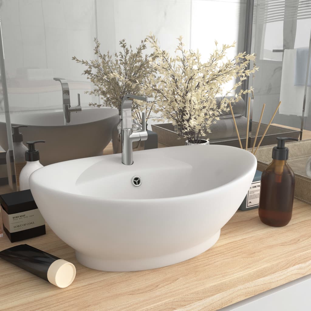 Vidaxl ovales Waschbecken mit Überlauf, 58,5x39 cm, Keramik, mattweiß