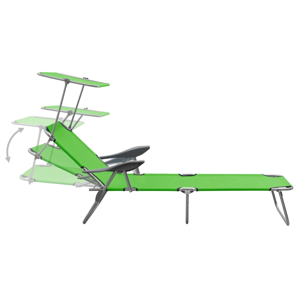 NNEVL Sun Lounger with Canopy Steel Green