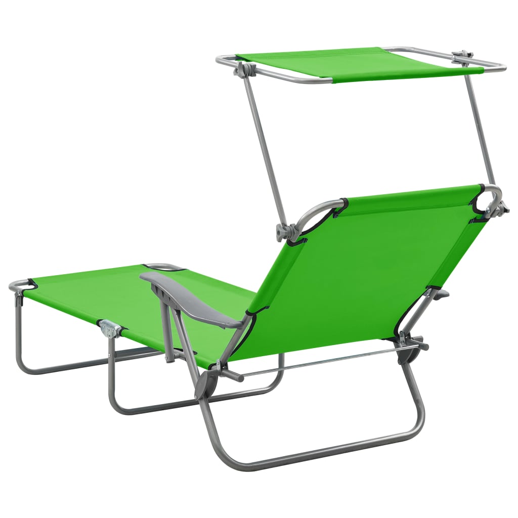 NNEVL Sun Lounger with Canopy Steel Green