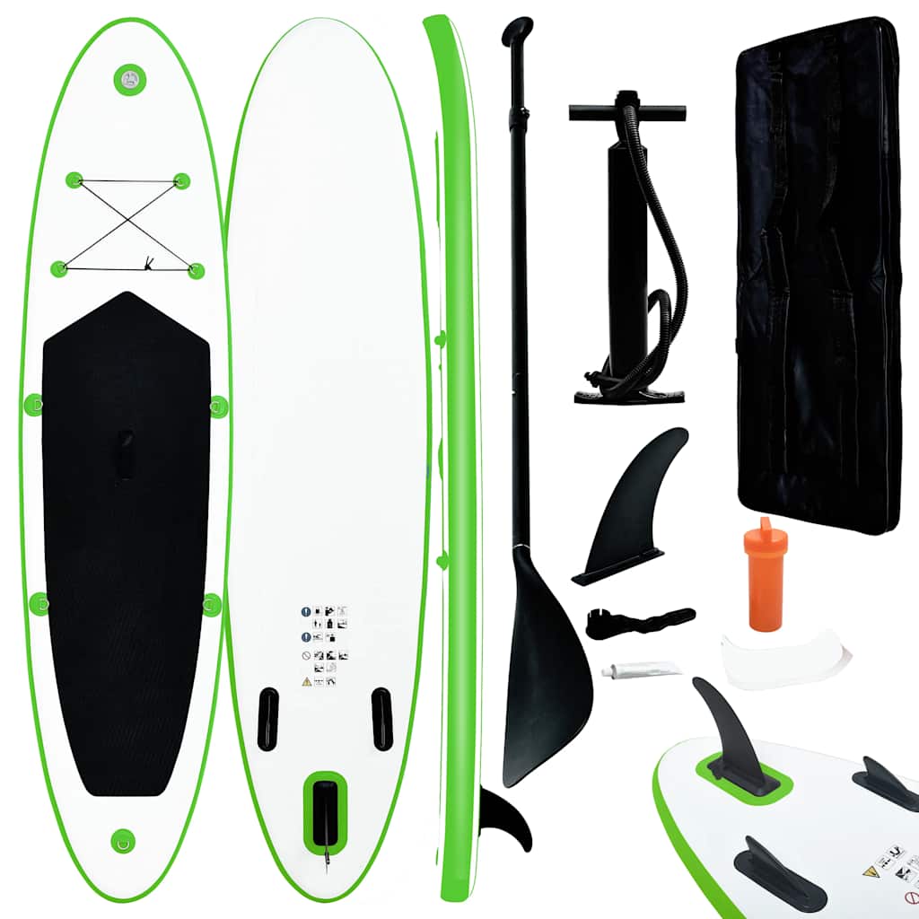 Vidaxl inflatable stand up paddleboard set green and white-0