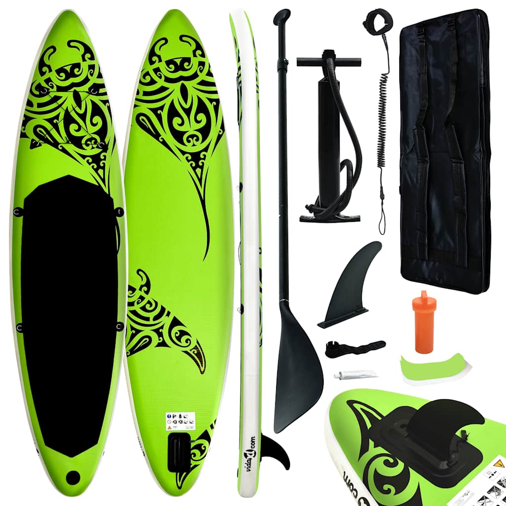 Vidaxl inflatable stand up paddleboard set 305x76x15 cm green-0