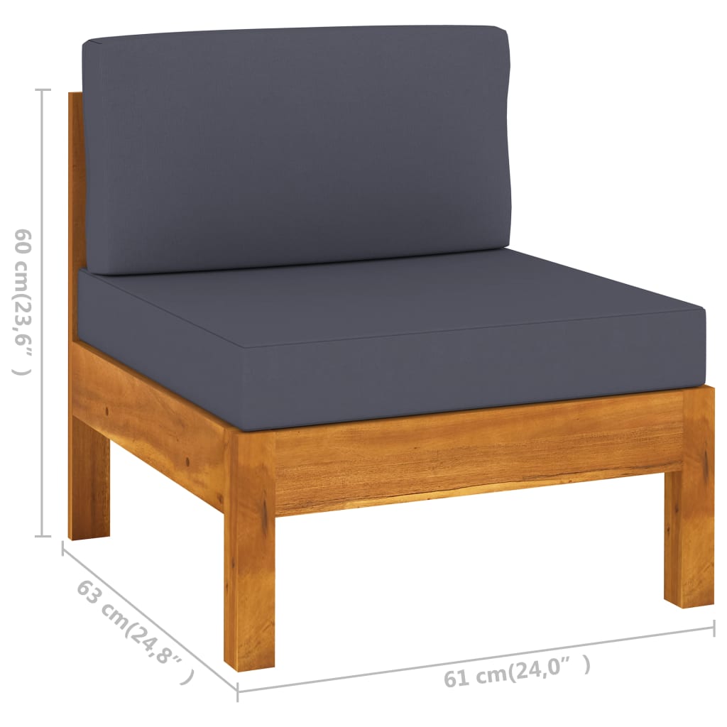 NNEVL Middle Sofa with Dark Grey Cushions Solid Acacia Wood