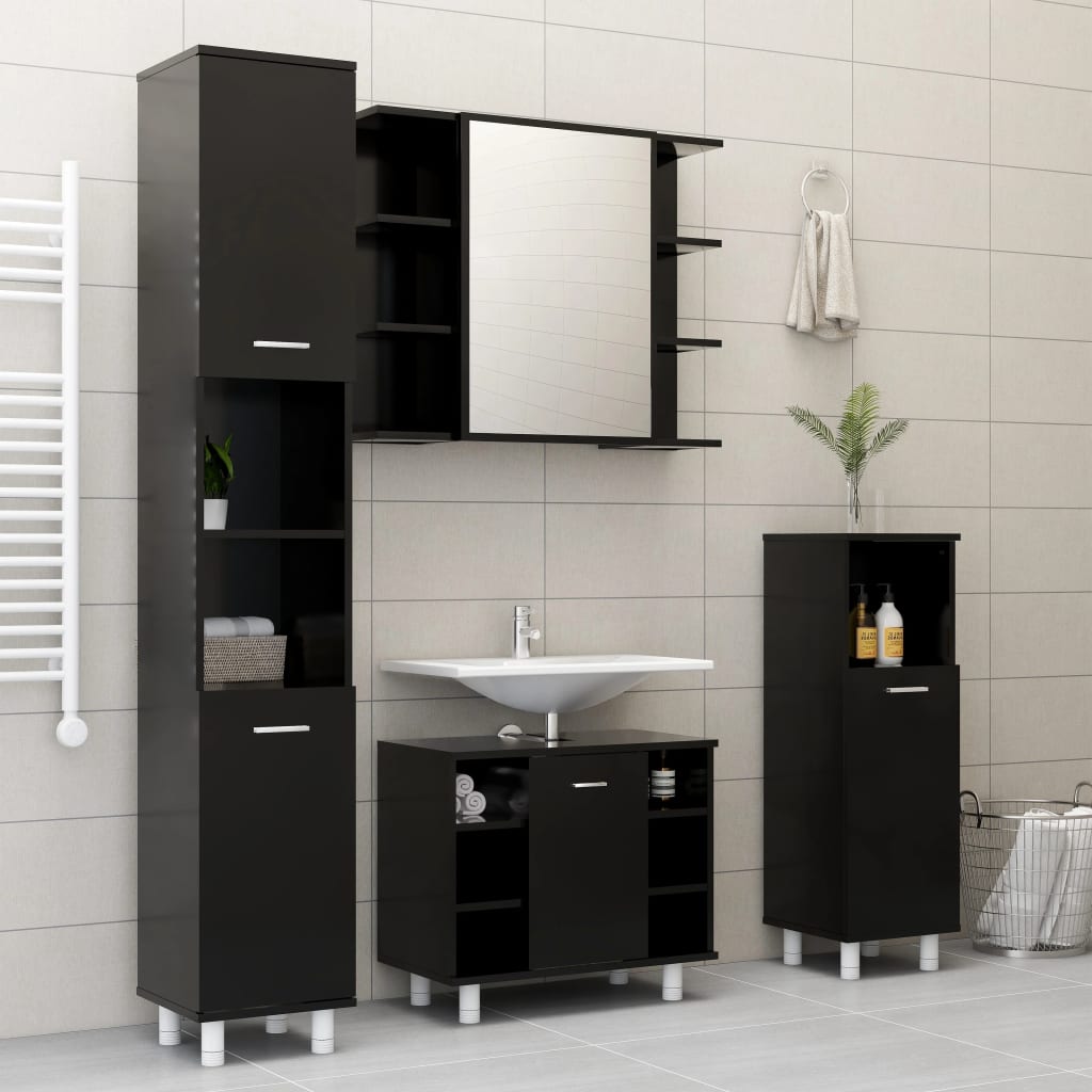 NNEVL Bathroom Cabinet Black 30x30x95 cm Chipboard