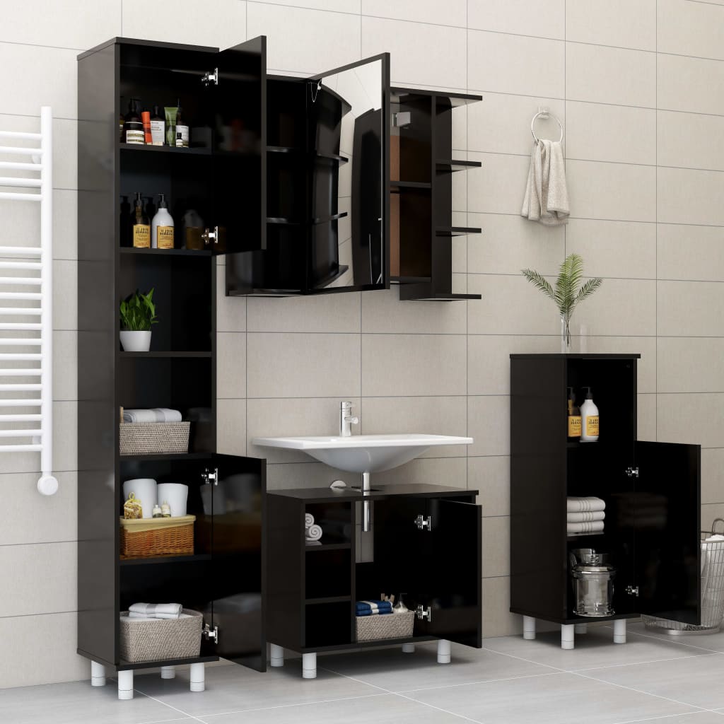NNEVL Bathroom Cabinet Black 30x30x95 cm Chipboard