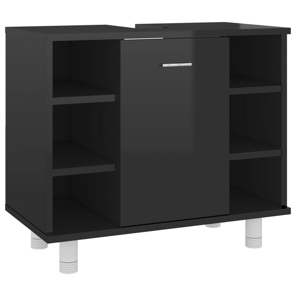 NNEVL Bathroom Cabinet High Gloss Black 60x32x53.5 cm Chipboard