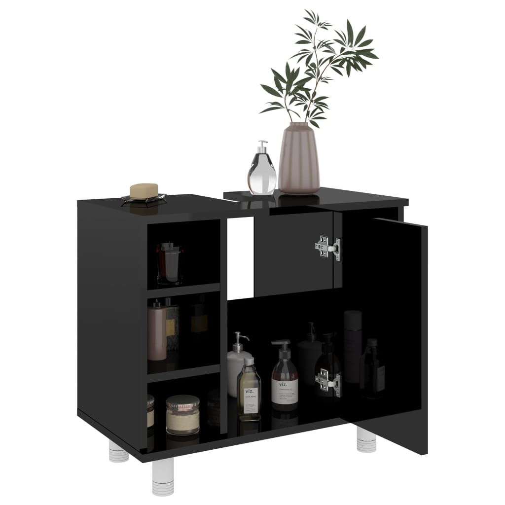 NNEVL Bathroom Cabinet High Gloss Black 60x32x53.5 cm Chipboard