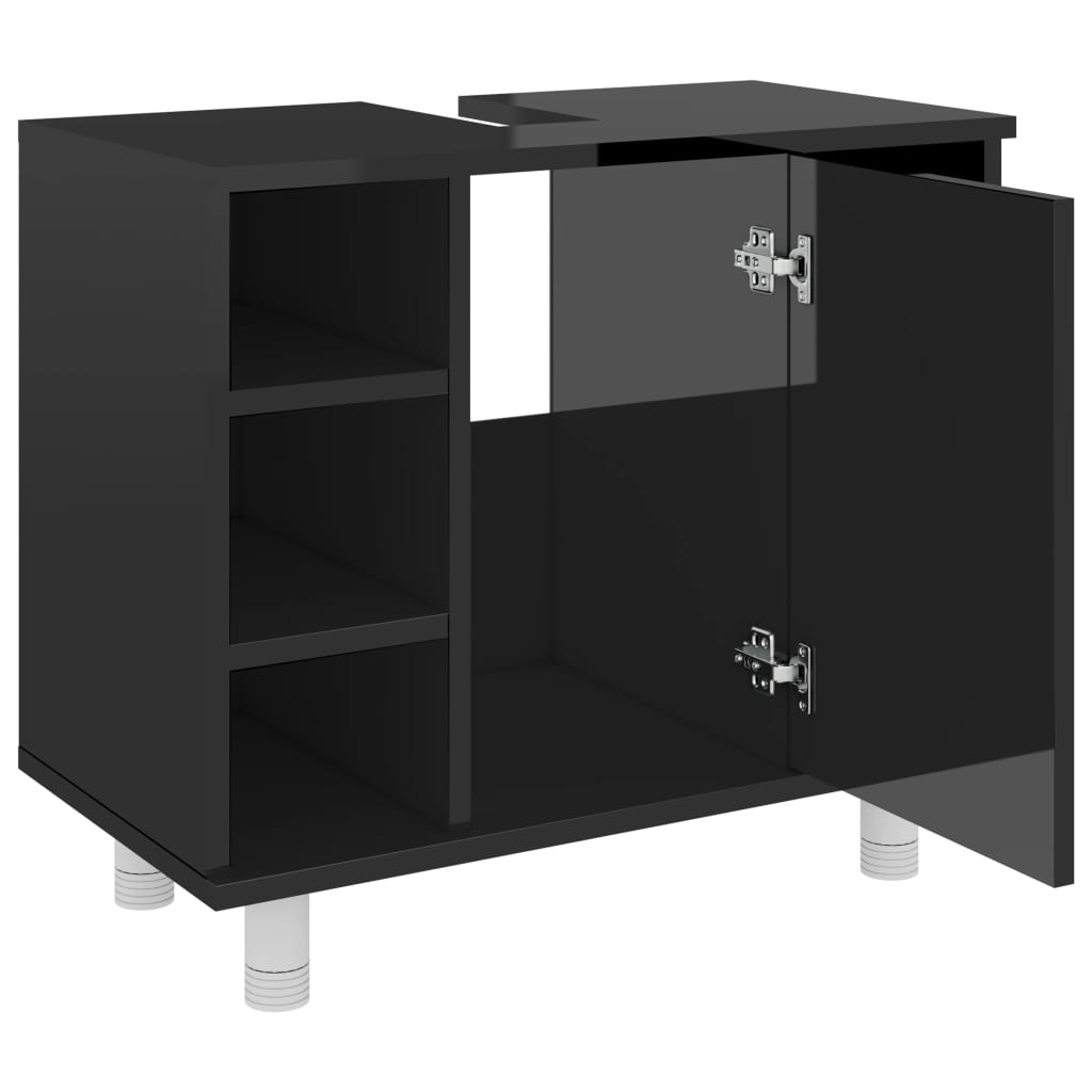 NNEVL Bathroom Cabinet High Gloss Black 60x32x53.5 cm Chipboard