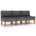 NNEVL Middle Sofas 3 pcs Poly Rattan and Solid Eucalyptus Wood