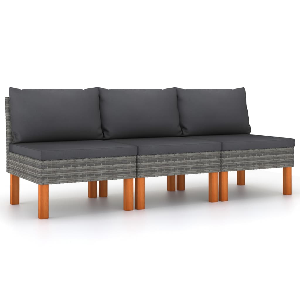 NNEVL Middle Sofas 3 pcs Poly Rattan and Solid Eucalyptus Wood