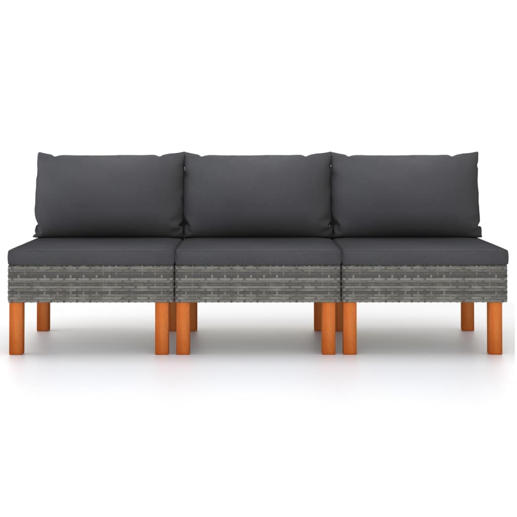 NNEVL Middle Sofas 3 pcs Poly Rattan and Solid Eucalyptus Wood