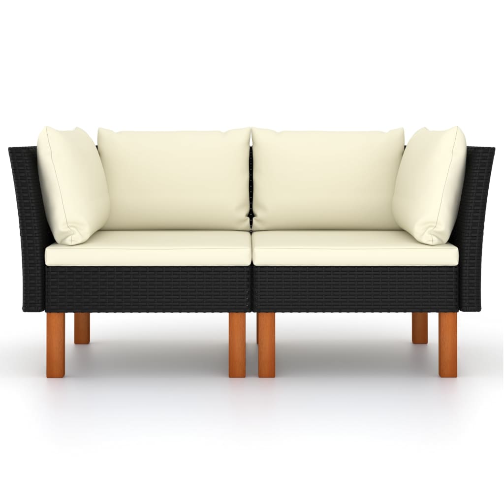 NNEVL Corner Sofas 2 pcs Poly Rattan and Solid Eucalyptus Wood