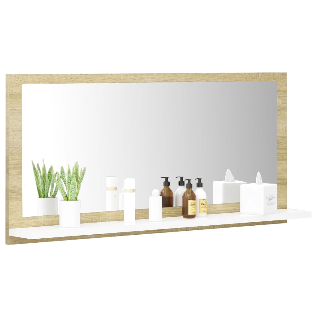 NNEVL Bathroom Mirror White and Sonoma Oak 80x10.5x37cm Chipboard-2