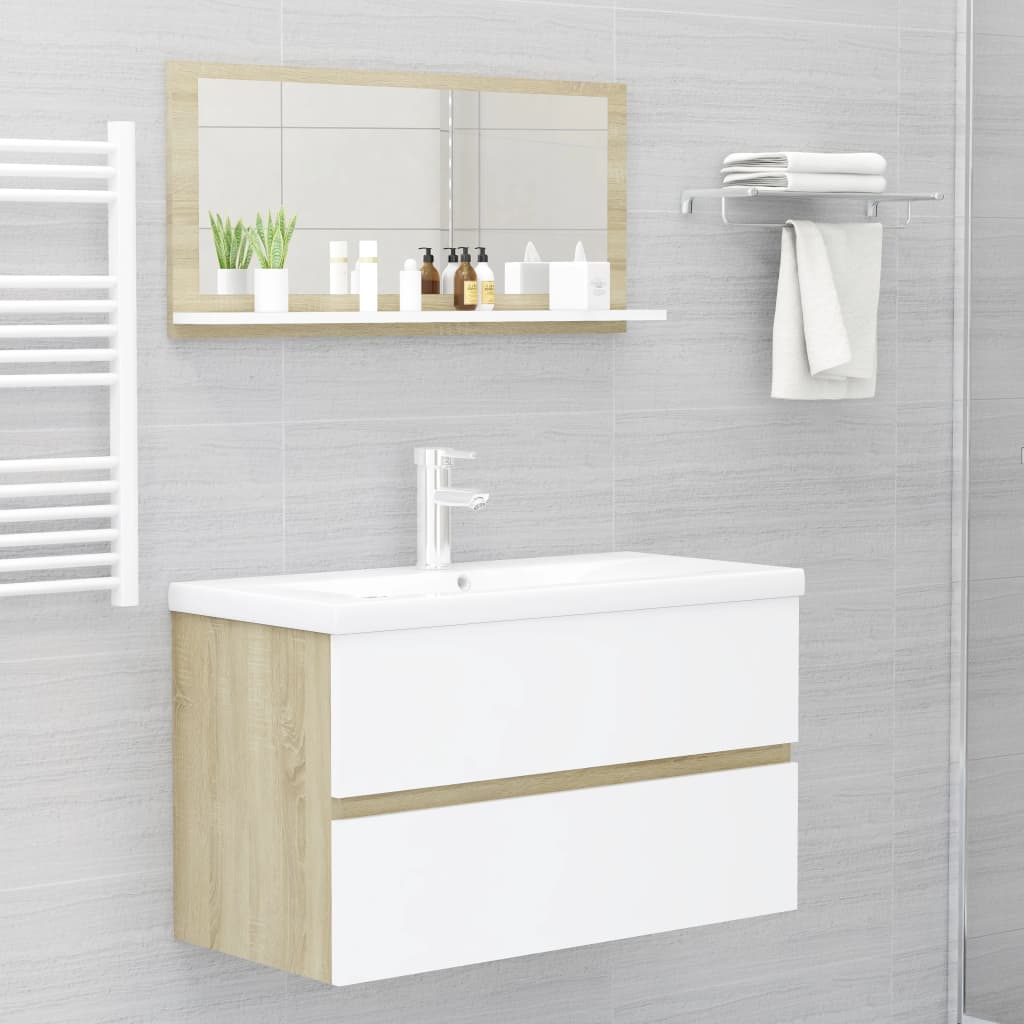 NNEVL Bathroom Mirror White and Sonoma Oak 80x10.5x37cm Chipboard-3