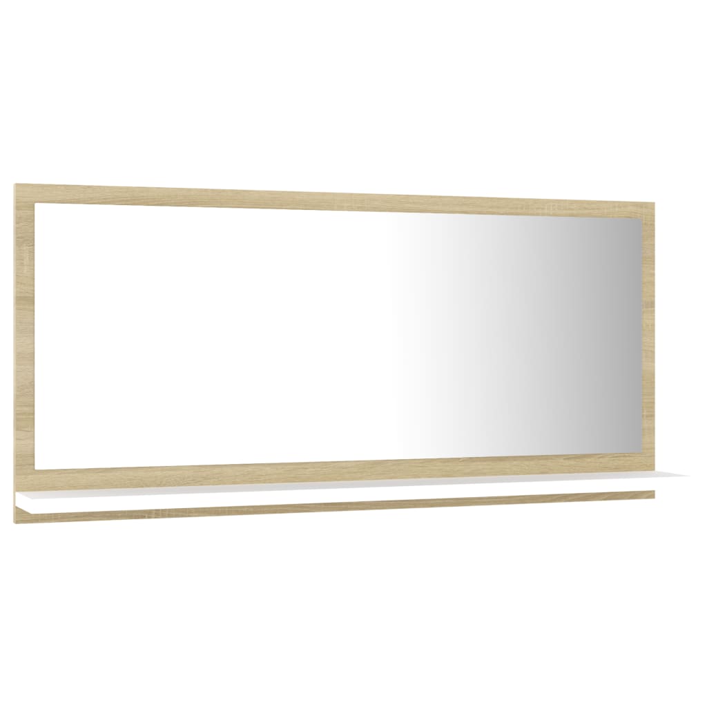 NNEVL Bathroom Mirror White and Sonoma Oak 80x10.5x37cm Chipboard-4