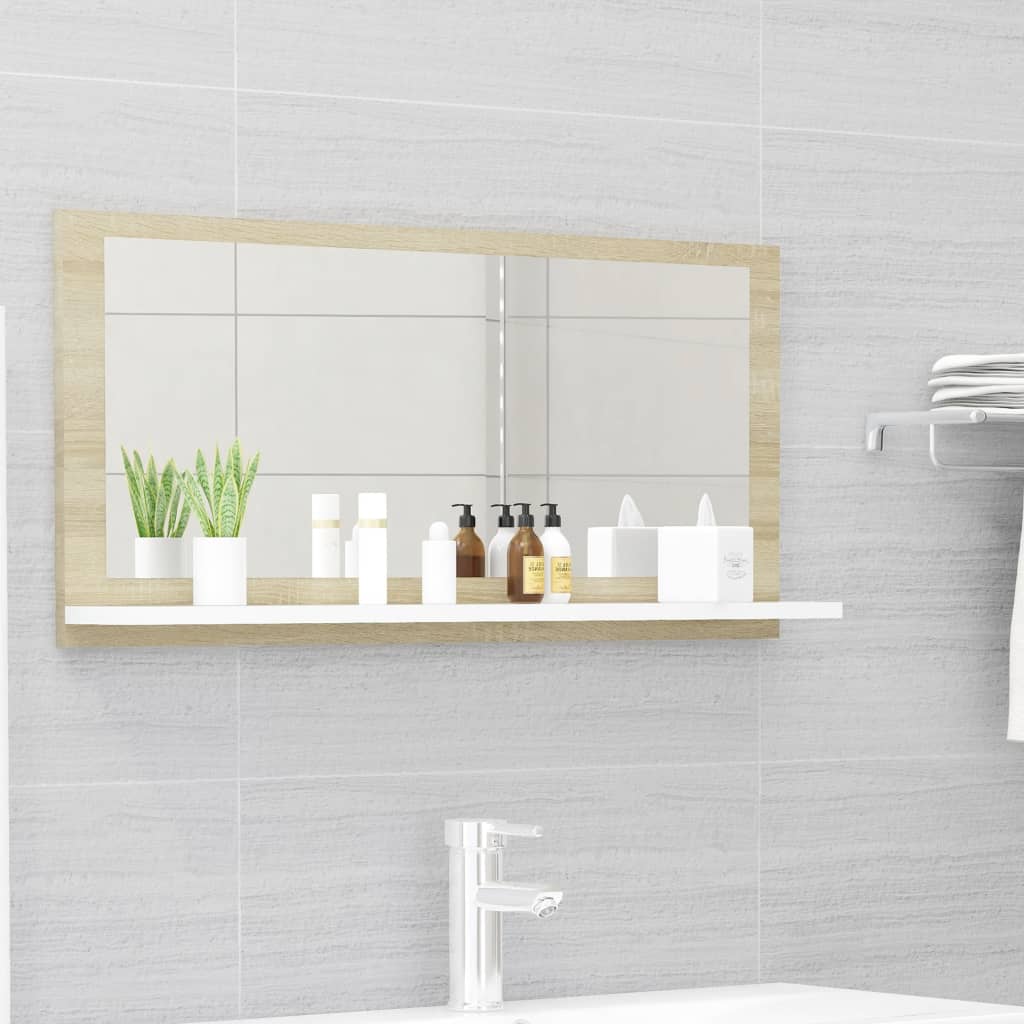 NNEVL Bathroom Mirror White and Sonoma Oak 80x10.5x37cm Chipboard-0