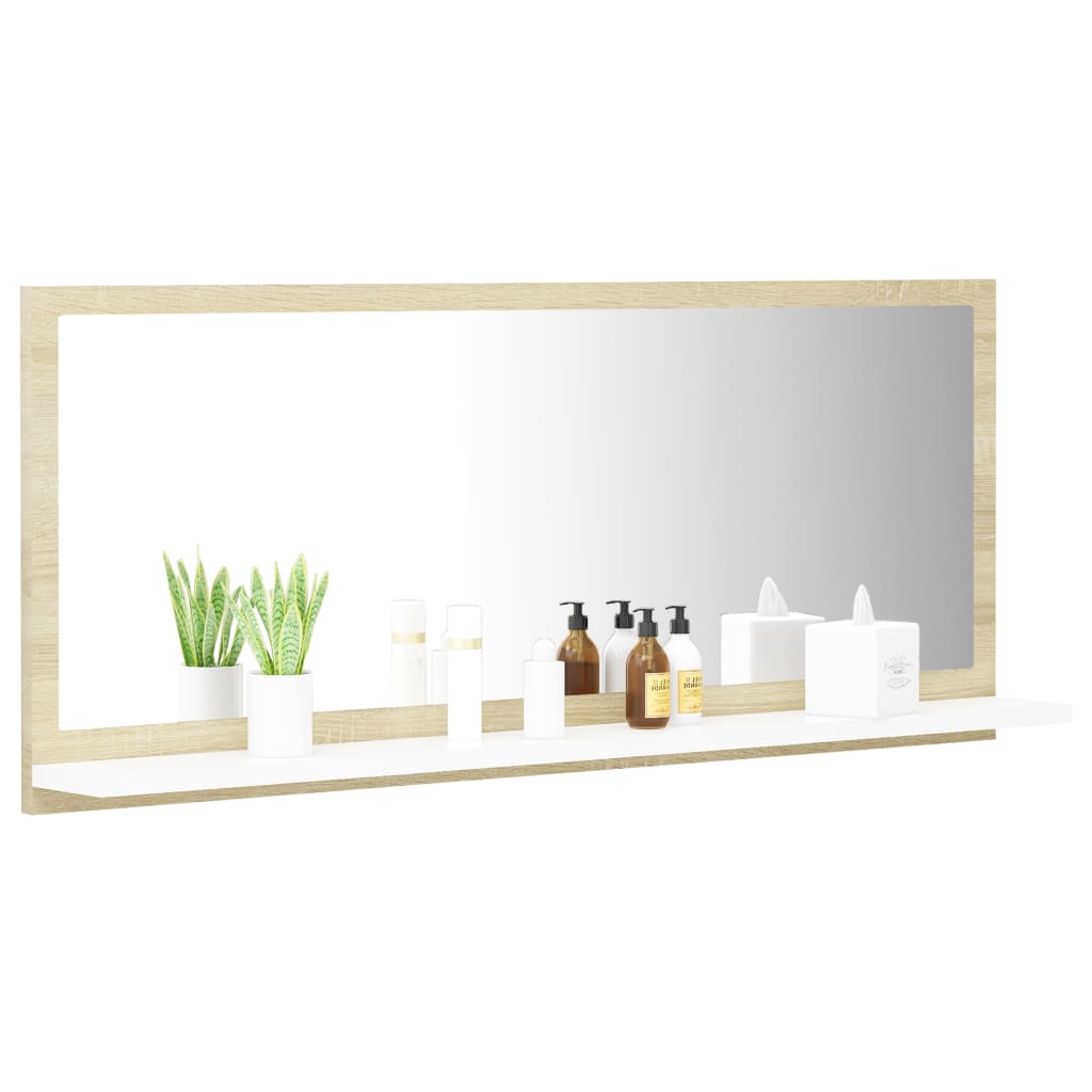 NNEVL Bathroom Mirror White and Sonoma Oak 90cm Chipboard