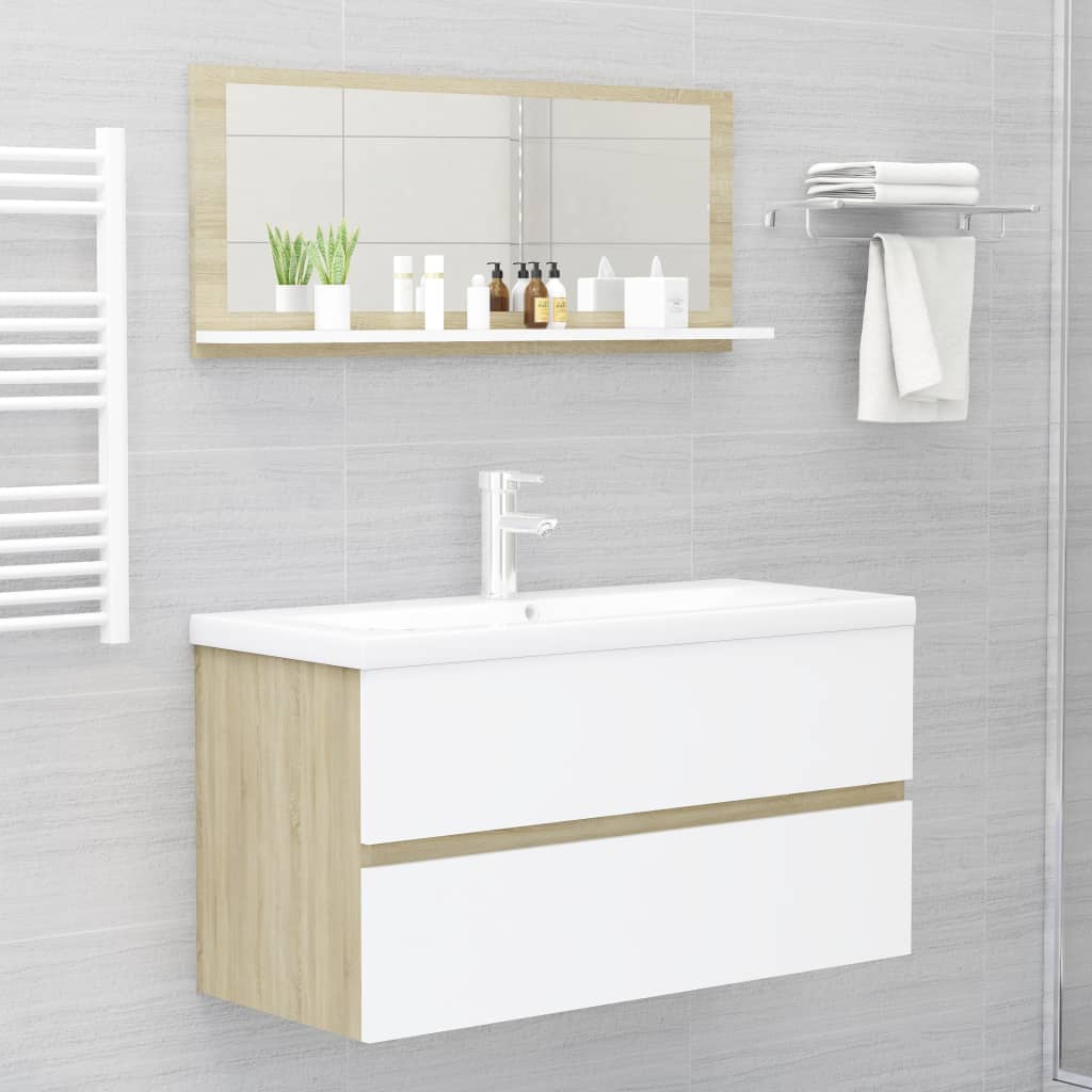 NNEVL Bathroom Mirror White and Sonoma Oak 90cm Chipboard