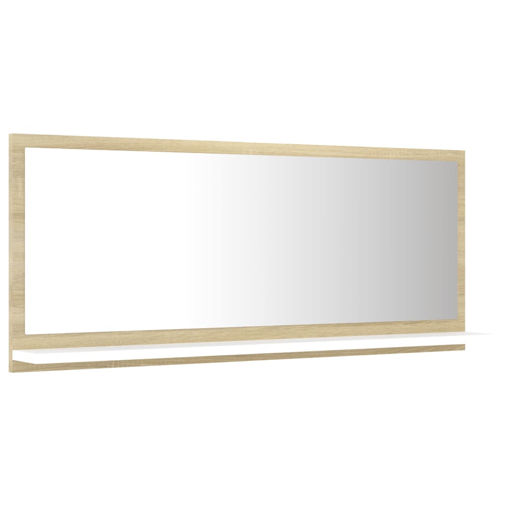 NNEVL Bathroom Mirror White and Sonoma Oak 90cm Chipboard
