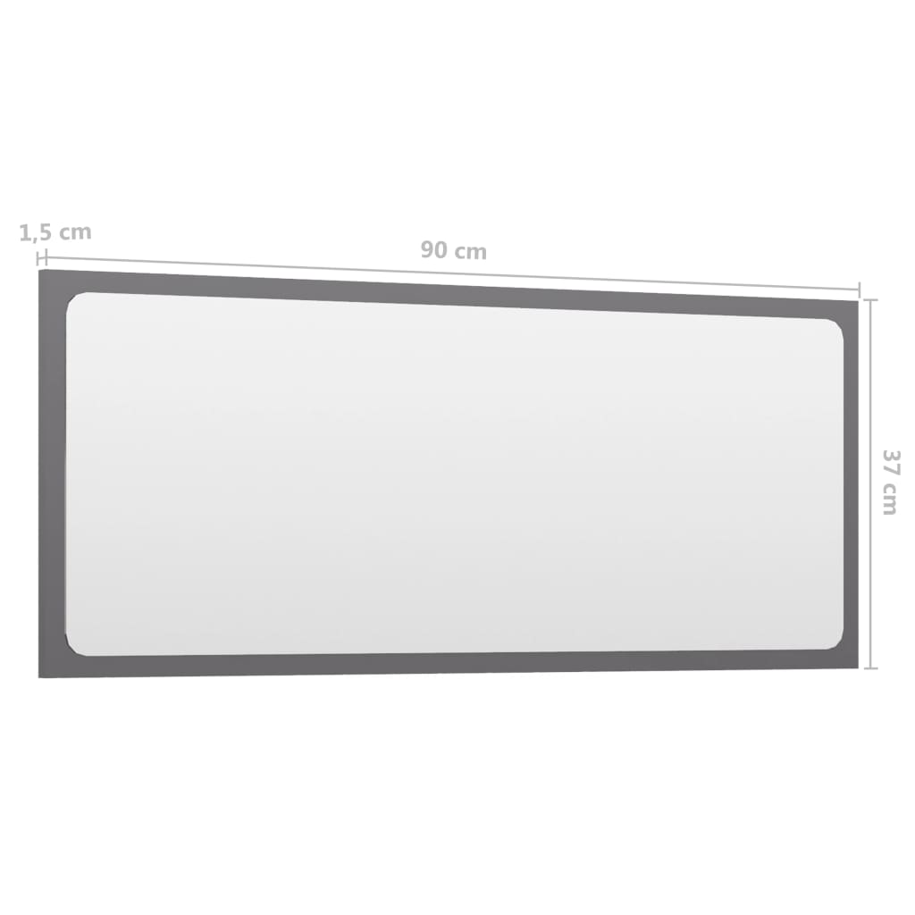 NNEVL Bathroom Mirror High Gloss Grey 90x1.5x37 cm Chipboard