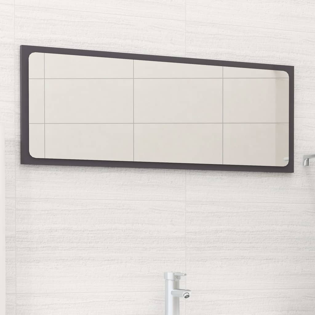 NNEVL Bathroom Mirror High Gloss Grey 90x1.5x37 cm Chipboard