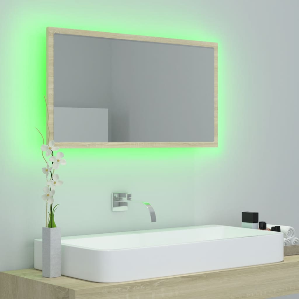 NNEVL LED Bathroom Mirror Sonoma Oak 80x8.5x37 cm Chipboard