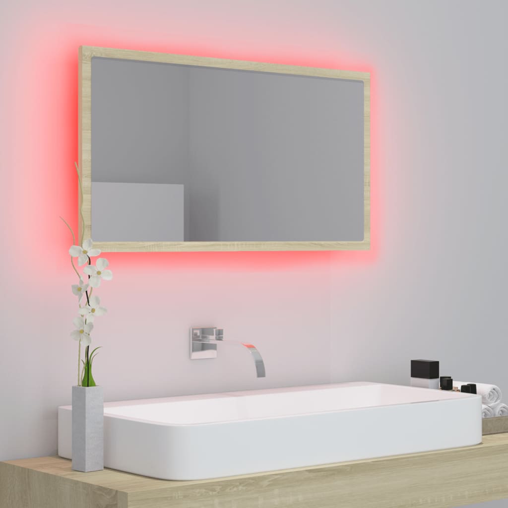 NNEVL LED Bathroom Mirror Sonoma Oak 80x8.5x37 cm Chipboard