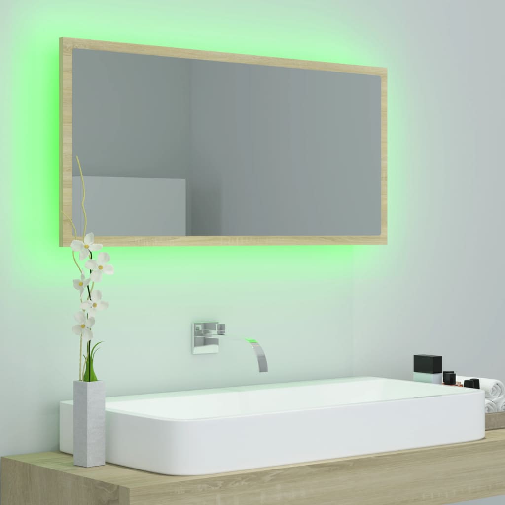 NNEVL LED Bathroom Mirror Sonoma Oak 90x8.5x37 cm Chipboard
