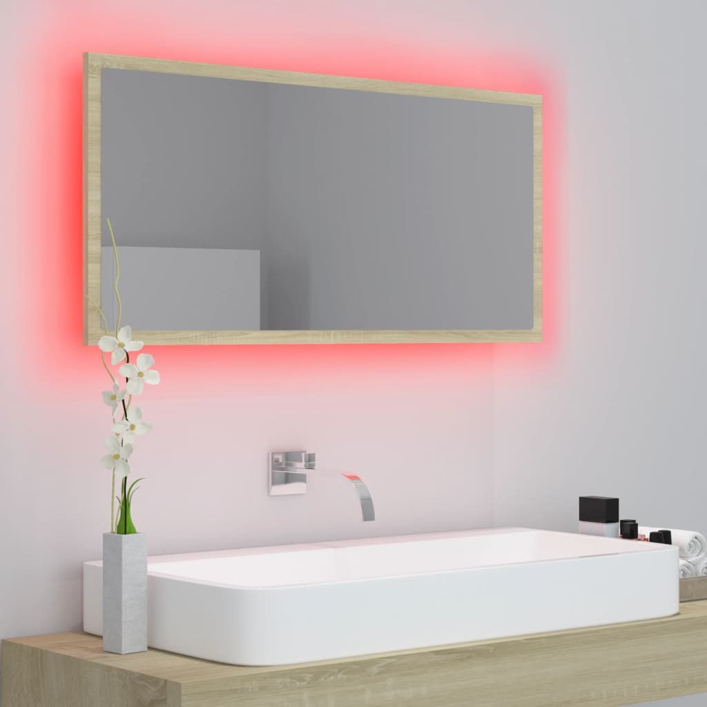 NNEVL LED Bathroom Mirror Sonoma Oak 90x8.5x37 cm Chipboard
