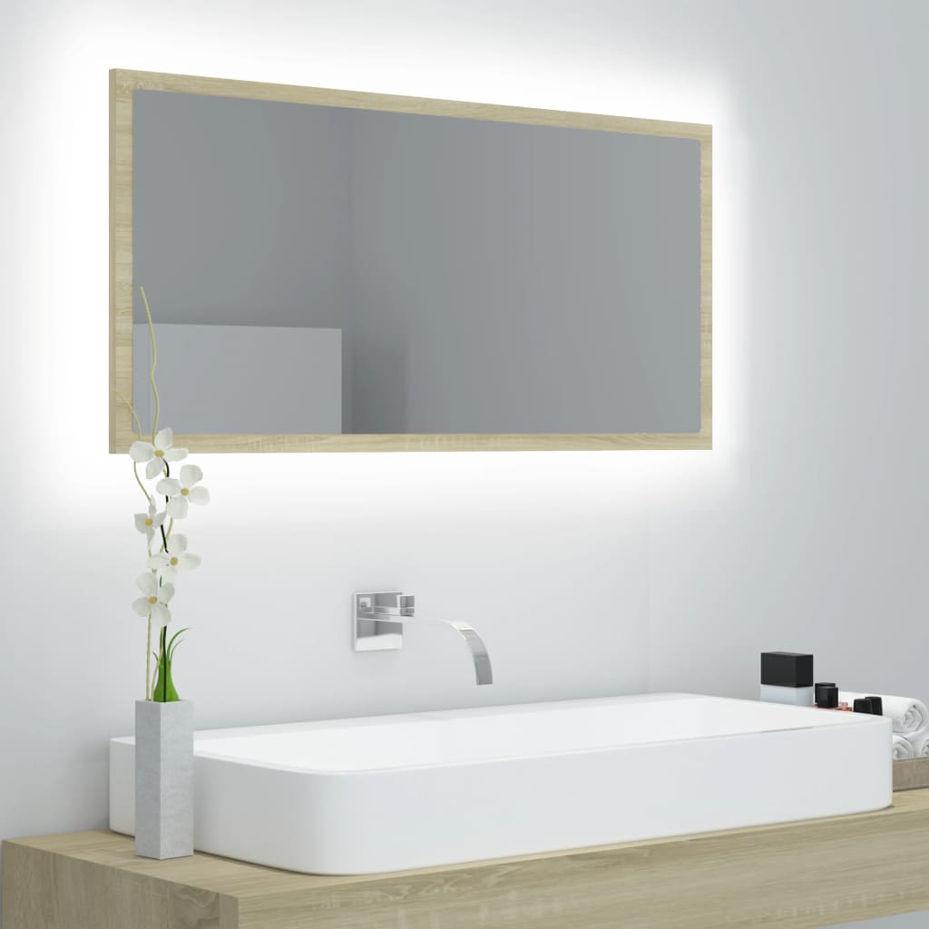 NNEVL LED Bathroom Mirror Sonoma Oak 90x8.5x37 cm Chipboard