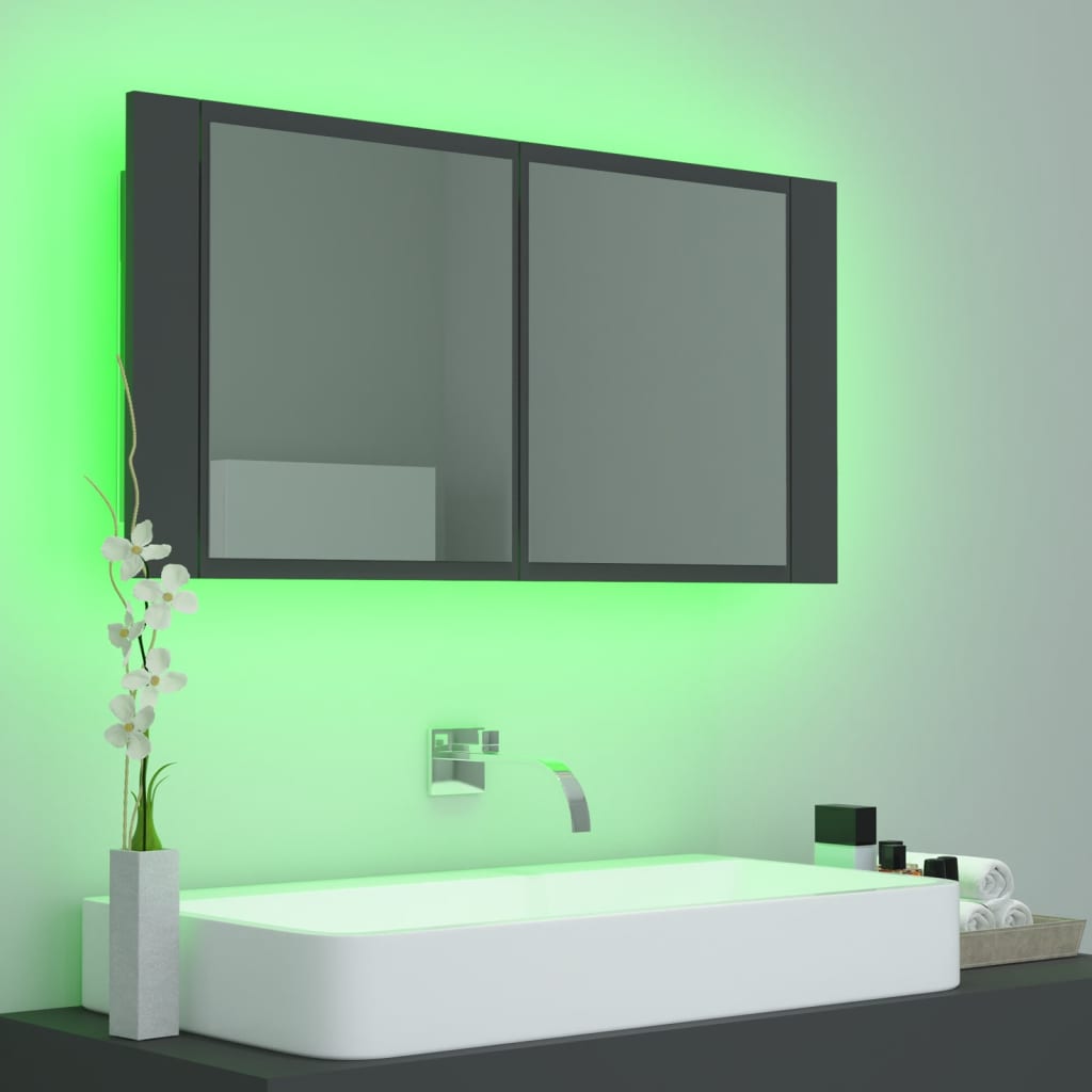 NNEVL LED Bathroom Mirror Cabinet Grey 90x12x45 cm
