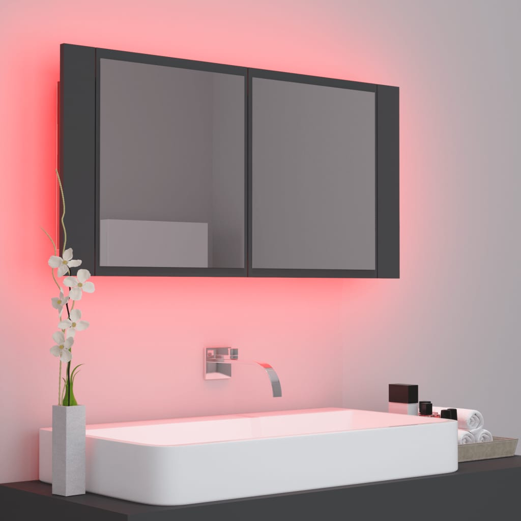 NNEVL LED Bathroom Mirror Cabinet Grey 90x12x45 cm
