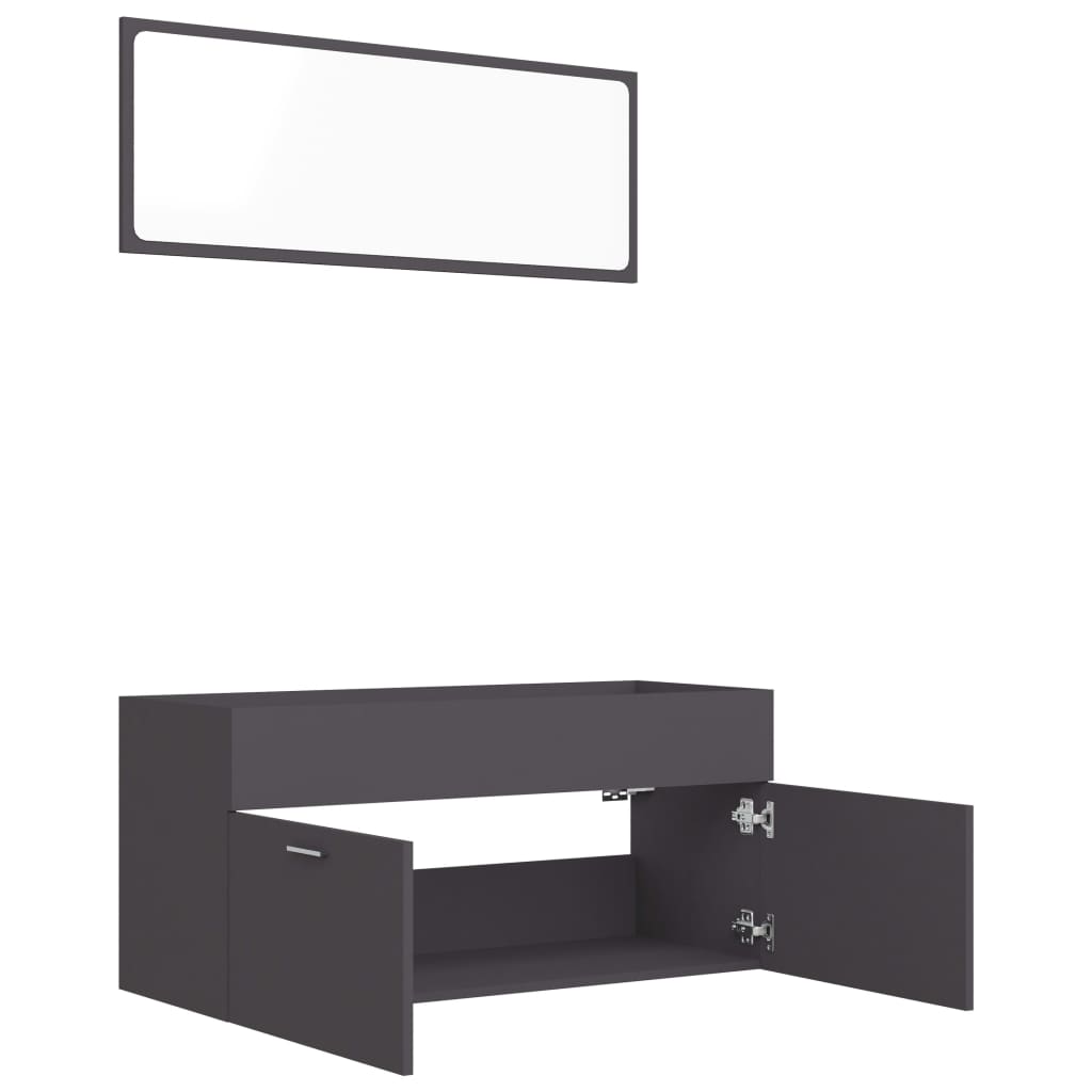NNEVL 2 Piece Bathroom Furniture Set Grey Chipboard