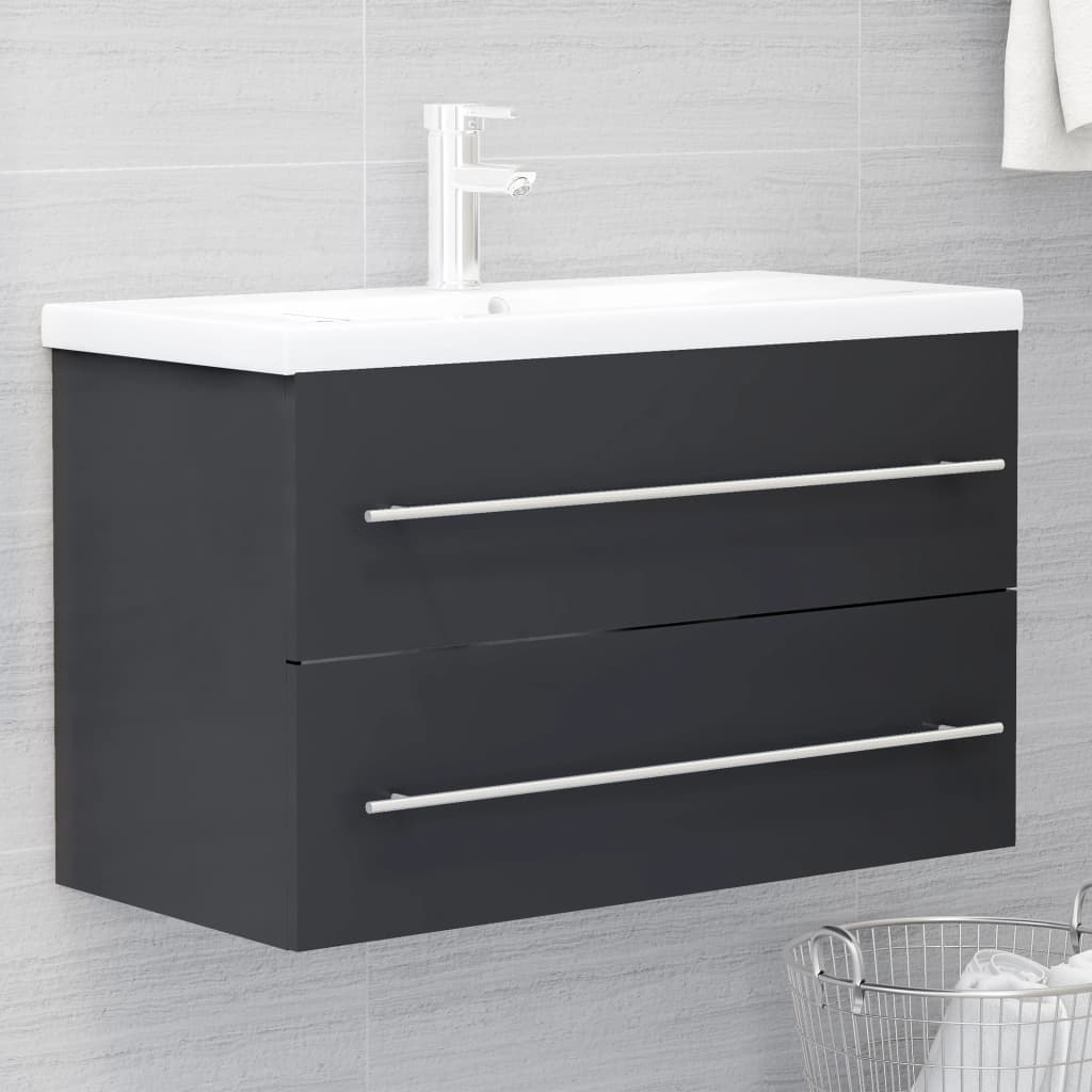 NNEVL 2 Piece Bathroom Furniture Set Grey Chipboard