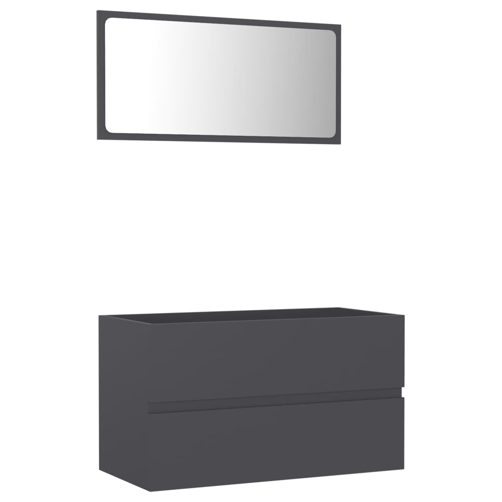 NNEVL 2 Piece Bathroom Furniture Set Grey Chipboard