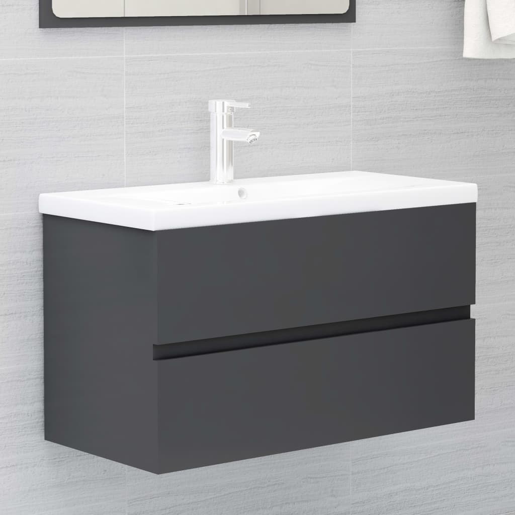 NNEVL 2 Piece Bathroom Furniture Set Grey Chipboard