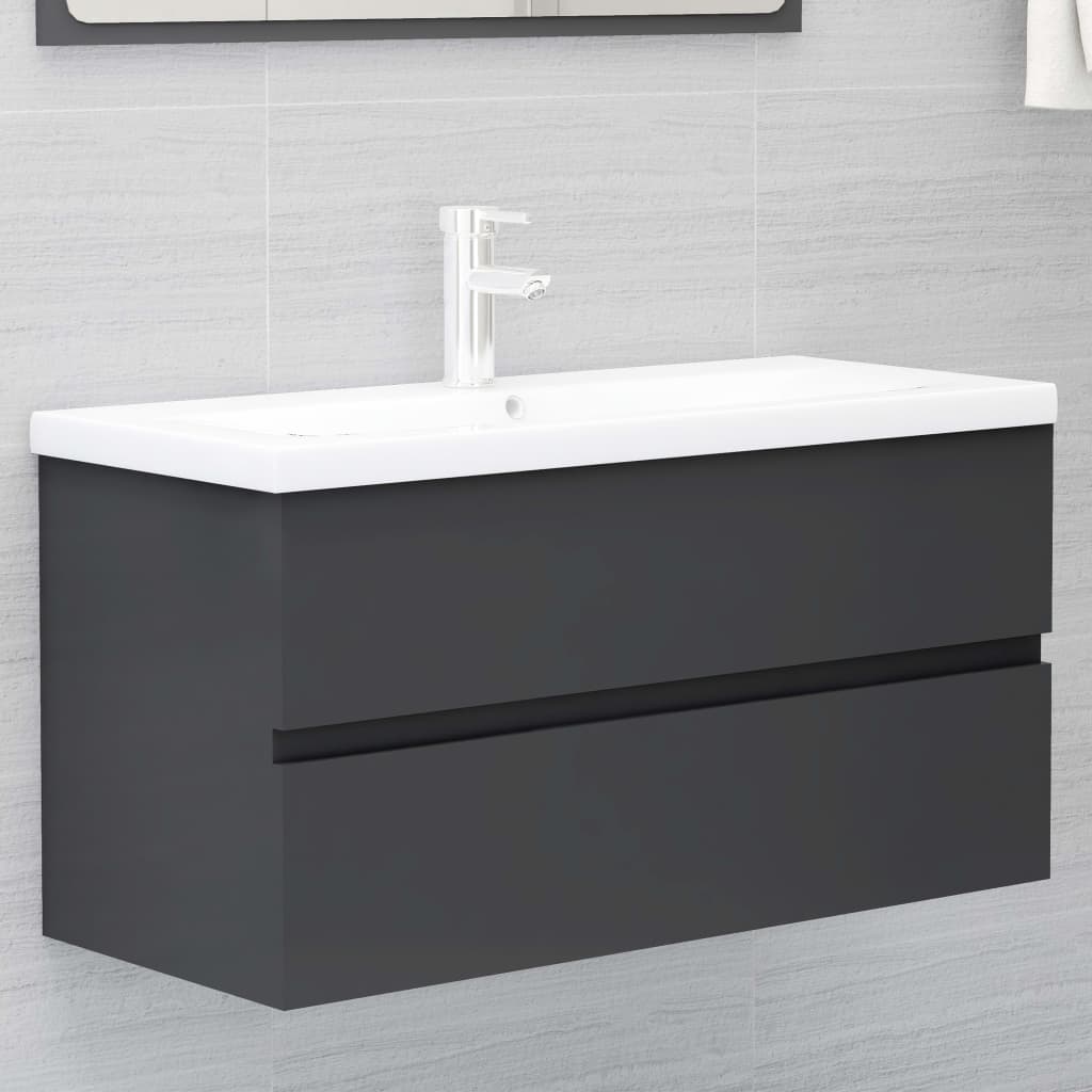 NNEVL 2 Piece Bathroom Furniture Set Grey Engineered Wood