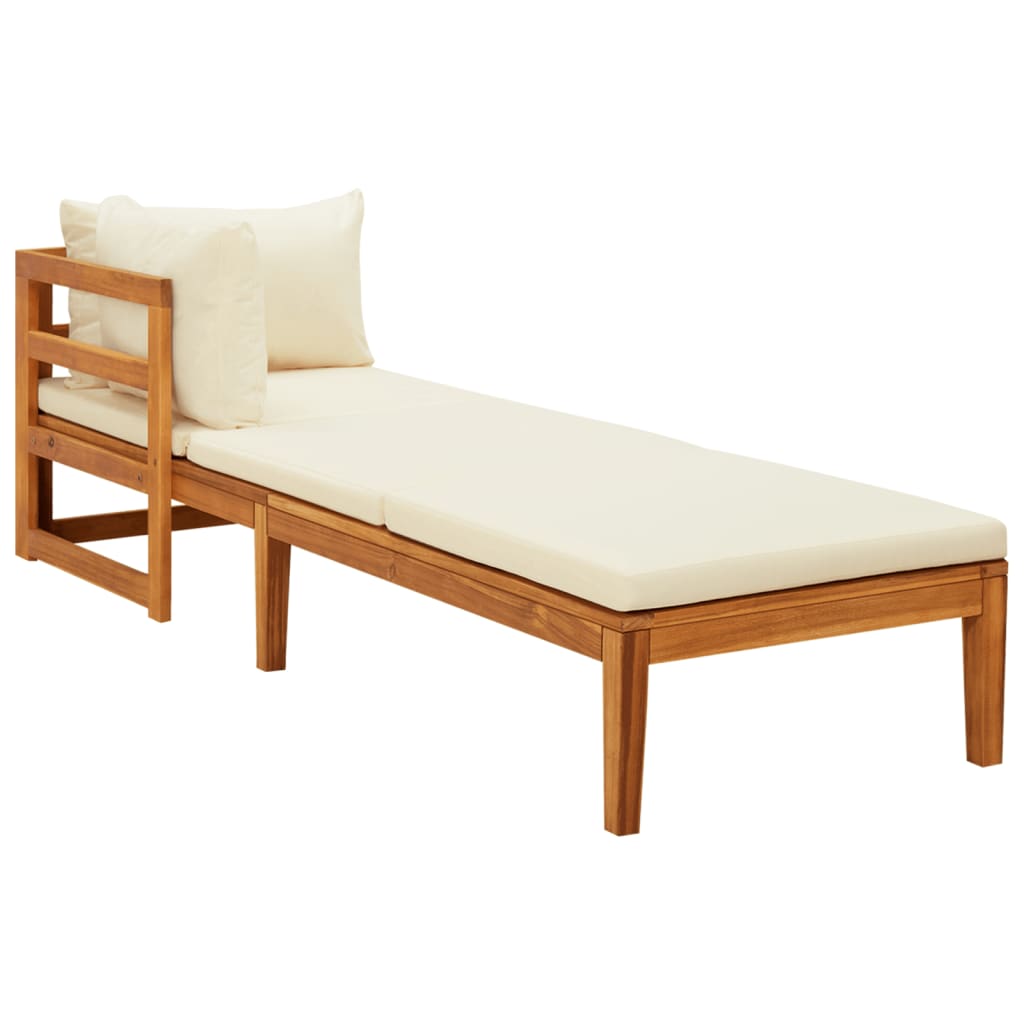 NNEVL Sun Lounger with 1 Armrest Cream White Solid Acacia Wood