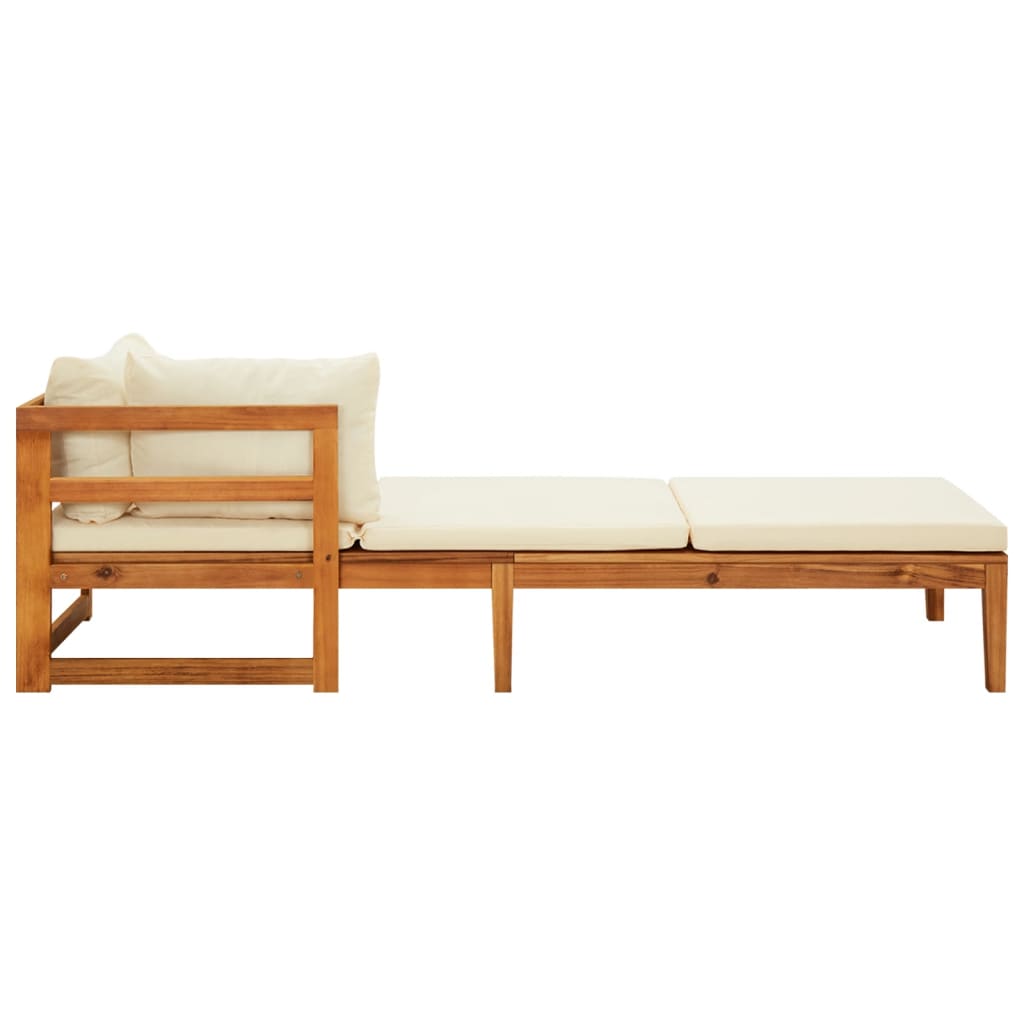 NNEVL Sun Lounger with 1 Armrest Cream White Solid Acacia Wood