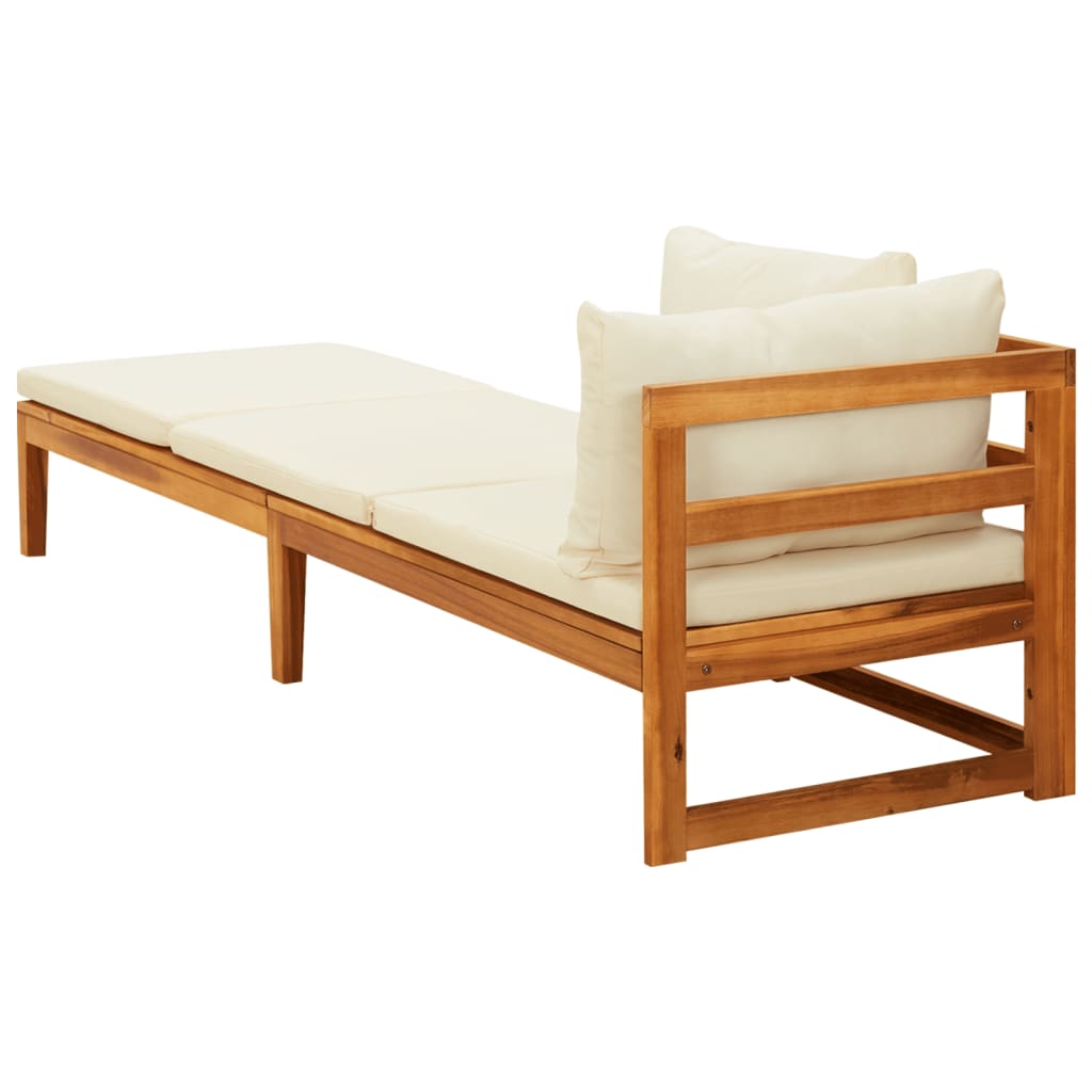 NNEVL Sun Lounger with 1 Armrest Cream White Solid Acacia Wood