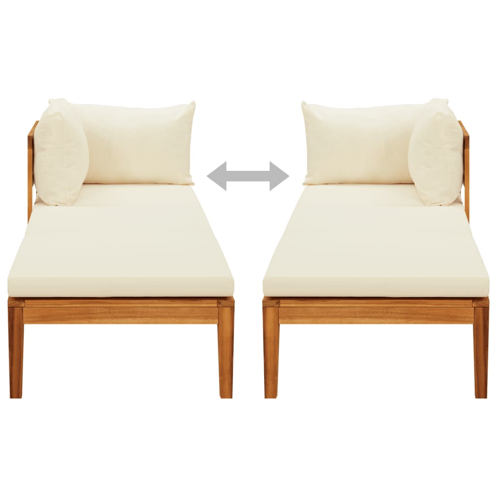 NNEVL Sun Lounger with 1 Armrest Cream White Solid Acacia Wood