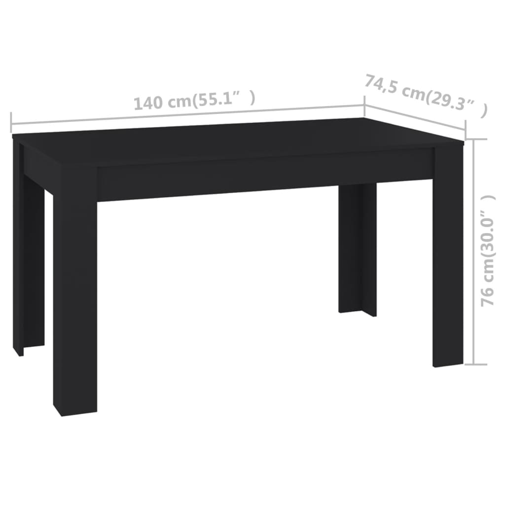 NNEVL Dining Table Black 140x74.5x76 cm Chipboard
