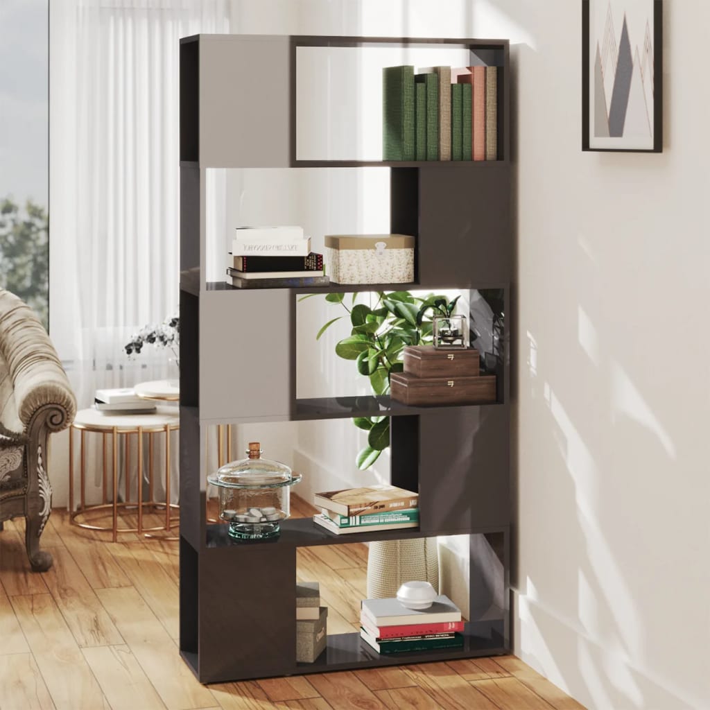 NNEVL Book Cabinet Room Divider High Gloss Grey 80x24x155 cm Chipboard