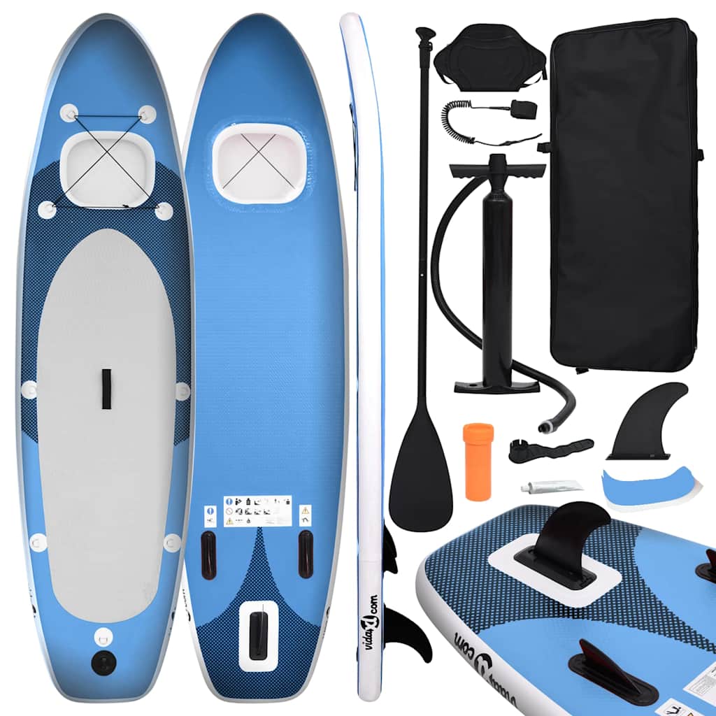 Vidaxl inflatable stand up paddleboard set 330x76x10 cm sea blue-0